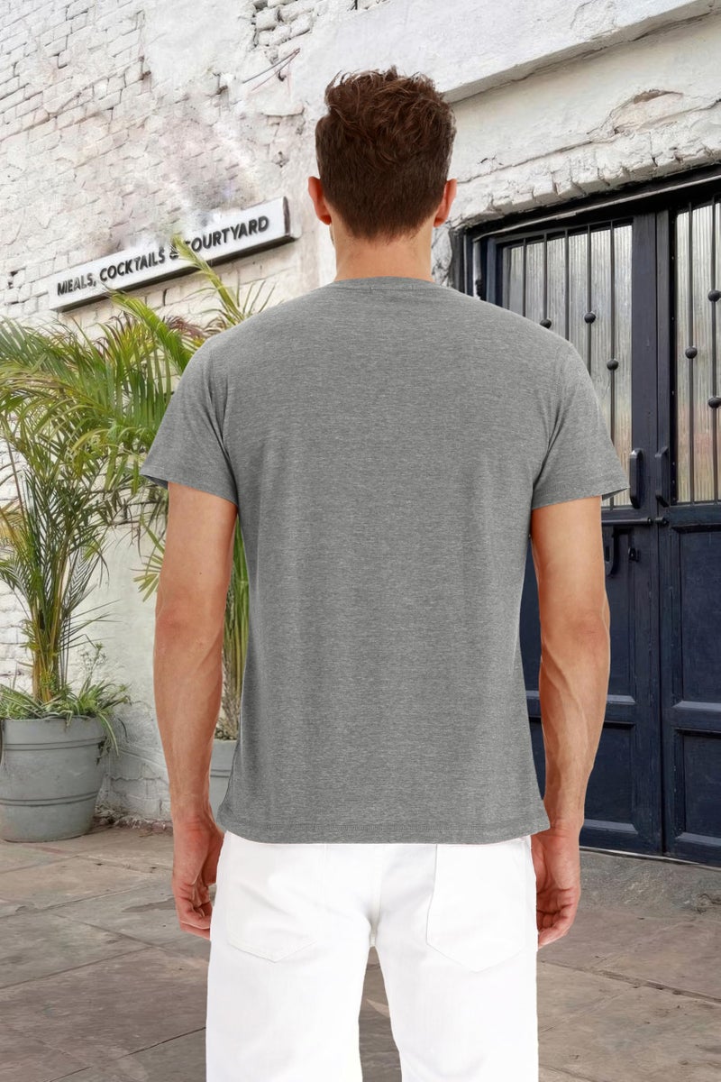PEGENO Men's Casual Slim Fit Short Sleeve Henley T-Shirts Cotton Shirts Gray-US M - Image 3